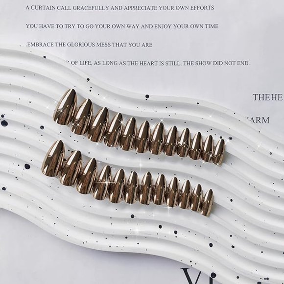 Light Bronze Chrome Press on Nails - Picture 2 of 5